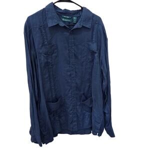 Men's Guayabera 4 Pocket 100% Linen Long Sleeve XL Shirt